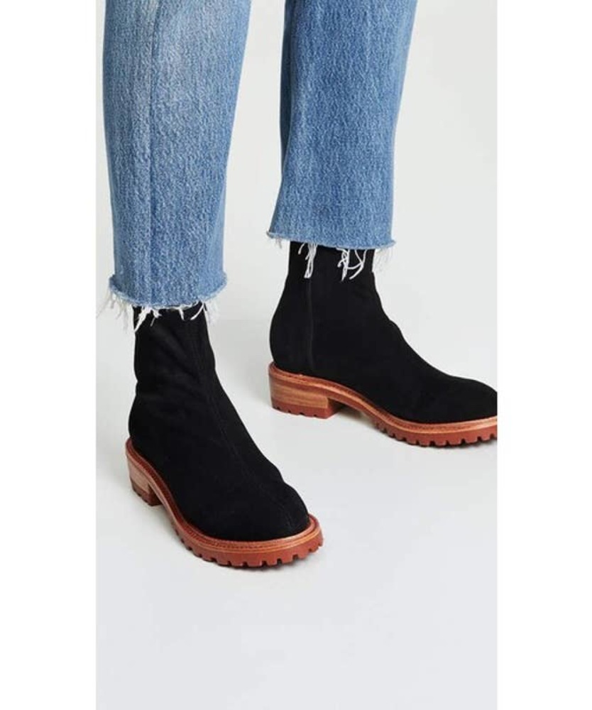 Rachel Comey Black Suede Red Plank Side Zip Ankle Boots